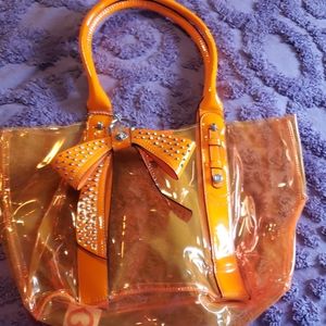 Neon orange 80s style clear funky tote